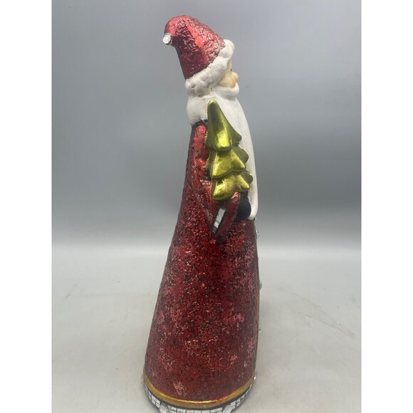Santa glass figurine embellish bling mirror tree tea candle holder red 13" READ - Picture 7 of 8